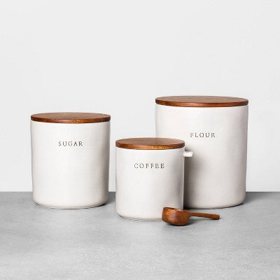 128oz Stoneware Flour Canister with Wood Lid Cream/Brown - Hearth & Hand  with Magnolia
