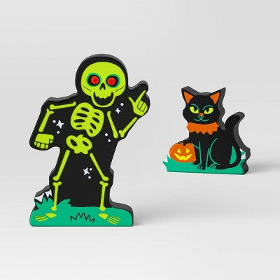 4pc Wood Tree and Characters Halloween Mini Mantle Figurines