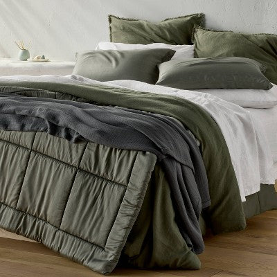 Standard 100% Linen Pillowcases Dark Gray Micro Striped - Casaluna