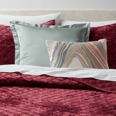 24x24 Luxe Euro Sateen with Velvet Trim Decorative Pillow Light Teal Green - Threshold