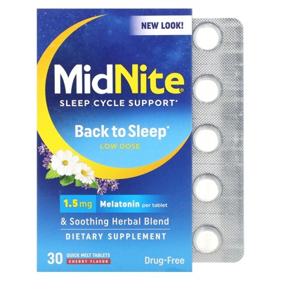 MidNite Sleep Cycle Support, Low Dose, Cherry, 1.5 mg, 30 Quick Melt Tablets *Exp 03/2026*