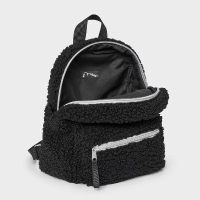 Kids' Mini Faux Shearling Backpack - Art Class Black: Lightweight Solid Design, Ages 3-11, Recycled Polyester