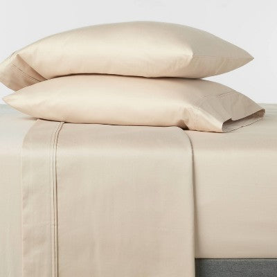 Full Solid Performance 400 Thread Count Sheet Set True Khaki - Threshold: Cotton Sateen, Includes 2 Pillowcases 1 Fitted Sheet 1 Flat Sheet