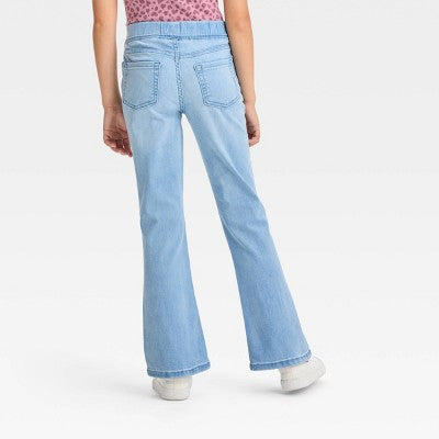 Girls' 14 Mid-Rise Pull-on Flare Jeans - Cat & Jack Light Wash 14: Lightweight Denim, Elastic Waistband