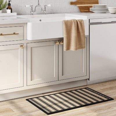34 x 20 Vintage Striped Kitchen Rug Black/Brown - Threshold : Skid-Resistant Indoor Runner Mat, Machine Washable