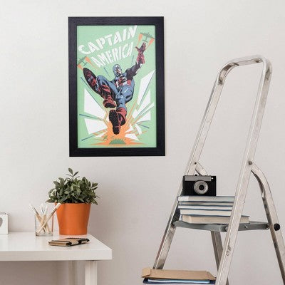 19 x 13 Inch Licensed Marvel Comics Captain America Retro Framed Wall Art - American Art Decor: MDF Vertical Panel for Office Decor