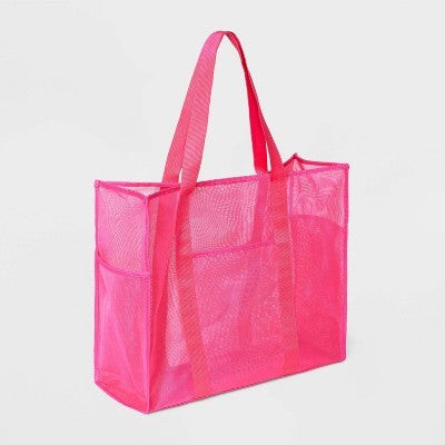 Mesh Tote Handbag - Shade & Shore Pink: Polyester Unstructured Beach Bag