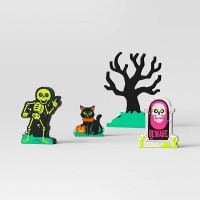 4pc Wood Tree and Characters Halloween Mini Mantle Figurines