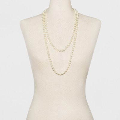 Long Faux Pearl Necklace - A New Day Silver/White: 60-Inch Beaded Jewelry with 3-Inch Extender, Glass and Plastic Material