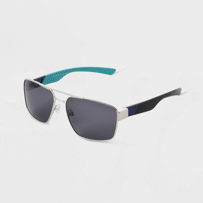 Men's Metal Aviator Sunglasses - All In Motion Silver: Medium Fit, UV Protection, Shatter-Resistant, Hinged Temple