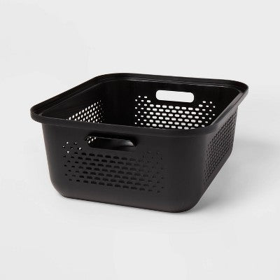 Small Decorative Plastic Bin with Cutout Handles Charcoal - Brightroom : Storage, 13.9L, 13" Cube Compatible