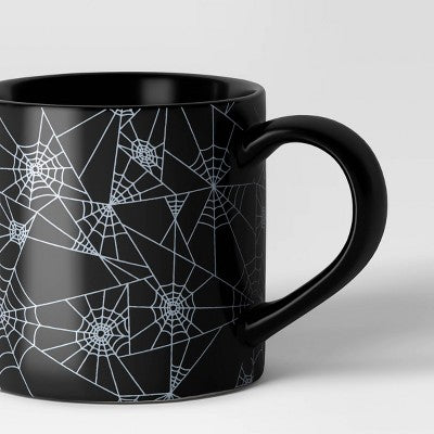 16oz Halloween Stoneware Spider Web Pattern Mug - Hyde & EEK! Boutique : Dishwasher-Safe Black Drinkware