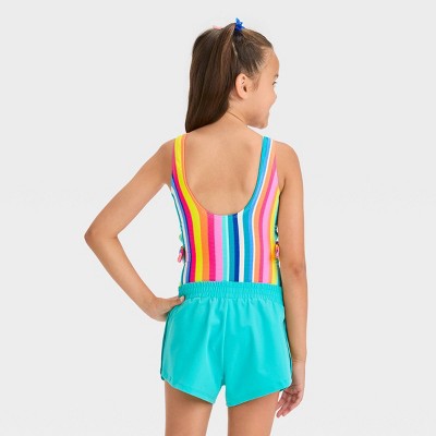Girls' XS 3T Playa Striped One Piece Swimsuit Set - Cat & Jack Solid Multi-Stripe, Knot Detail, Swimwear Set