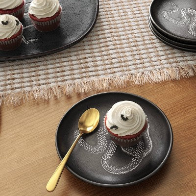 6.125 Inch Halloween Stoneware Snake Appetizer Plate Black - Threshold : Round Animal Icon, Microwave & Dishwasher Safe