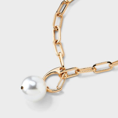 Pearl Pendant Chain Necklace - A New Day Gold