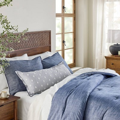 36x14 Clip Dobby Lumbar Throw Pillow Cover Washed Blue - Hearth & Hand with Magnolia