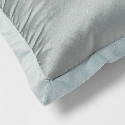 24x24 Luxe Euro Sateen with Velvet Trim Decorative Pillow Light Teal Green - Threshold