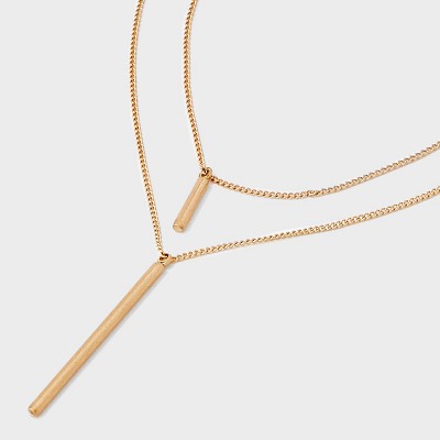 Bar Charm Layered Necklace - Universal Thread  Gold: Lobster Claw Clasp, 3 Inch Extender, 30% Recycled Brass