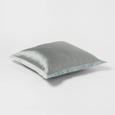 24x24 Luxe Euro Sateen with Velvet Trim Decorative Pillow Light Teal Green - Threshold