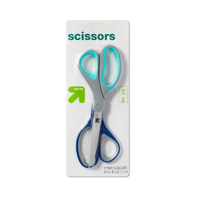 2ct 8 Inch Home and Office Scissors - Up&Up : School & Student Use, Black, Plastic, 3.6 Blade, Non-Powered Desk Tools