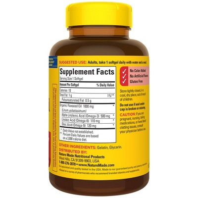 Nature Made Flax Seed Oil with Omega 3 1000mg Heart Health Softgels - Non Vegetarian - 100ct *Exp:11/2027