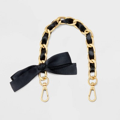 Chain with Bow Ribbon Accessory Wristlet/Phone Strap - A New Day Black/Gold
