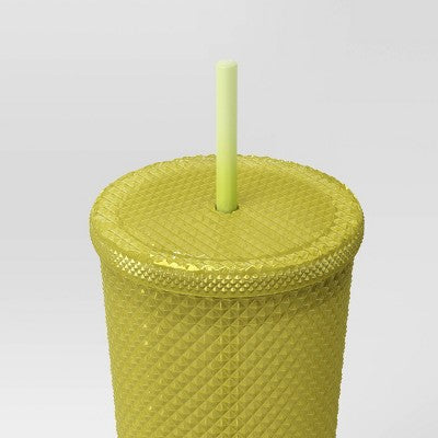 24oz Plastic Tumbler with Straw Clear Electric Yellow - Opalhouse