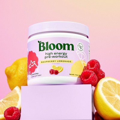 BLOOM NUTRITION High Energy Pre-Workout Supplement Powder - Raspberry Lemonade - 7.3oz/25 Servings **Exp 02/2026**