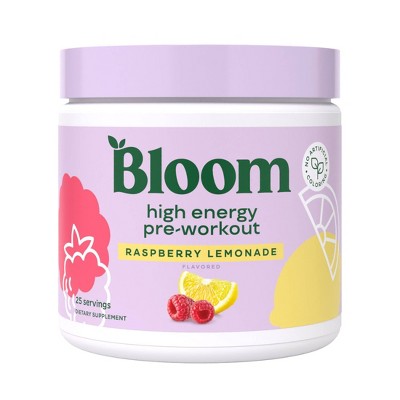 BLOOM NUTRITION High Energy Pre-Workout Supplement Powder - Raspberry Lemonade - 7.3oz/25 Servings **Exp 02/2026**