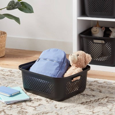 Small Decorative Plastic Bin with Cutout Handles Charcoal - Brightroom : Storage, 13.9L, 13" Cube Compatible