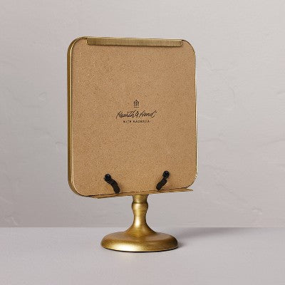 4x4 Inch Brass Pedestal Picture Frame Antique Finish - Hearth & Hand with Magnolia: Vertical Display, Metal with Glass Pane