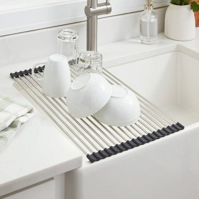 Over the Sink (Roll Away) Dish Drainer Silver - Brightroom *Damaged Box*