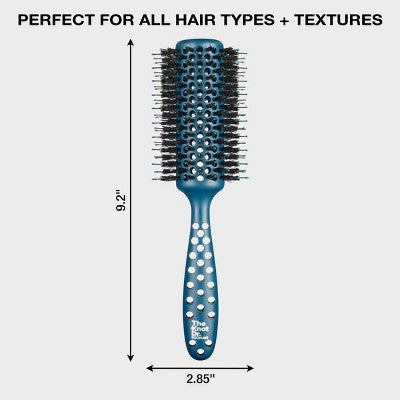 The Knot Dr. for Conair Vented Nylon & Boar Bristle Round Hair Brush - All Hair - Blue with Dark Blue Dots