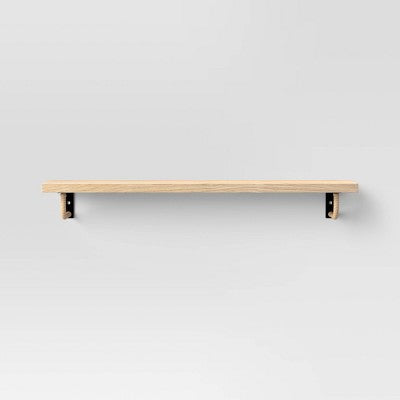 24 x 6 Inch Woodgrain Shelf with Wrapped Rattan Bracket Brown - Threshold : Modern Floating Wall Storage, FSC Certified MDF