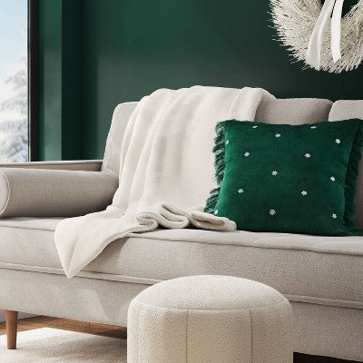Solid Plush Throw Blanket with Faux Shearling Reverse Ivory - Threshold