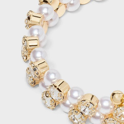 Stone and Pearl Wrap Around Bracelet - A New Day Gold
