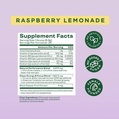 BLOOM NUTRITION High Energy Pre-Workout Supplement Powder - Raspberry Lemonade - 7.3oz/25 Servings **Exp 02/2026**