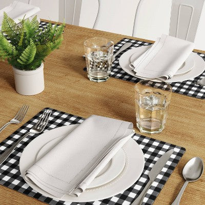 Cork Buffalo Check Placemat Black - Threshold : Geometric Rectangle, Traditional Style, Non-Woven Fabric, 16"x12"