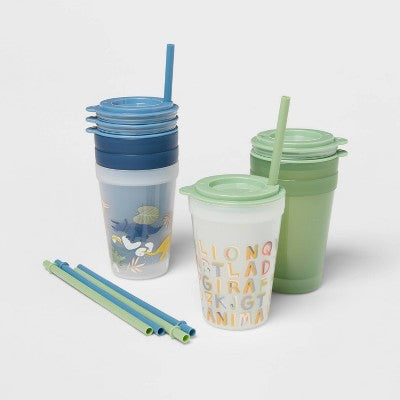 18pc Plastic Kids' Drinkware Set Green/Blue - Pillowfort