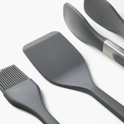 3pc Silicone Mini Turner Basting Brush & Tongs Set Dark Gray - Figmint : Kitchen Gadgets, Dishwasher-Safe Utensils