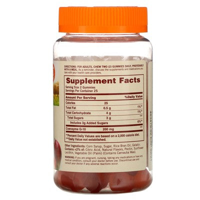 Sundown Naturals Co Q-10 Gummies, Peach Mango Flavored, 200 mg, 50 Gummies, Dietary Supplements *Exp 01/2026*