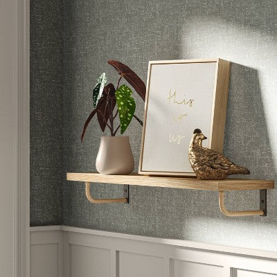 24 x 6 Inch Woodgrain Shelf with Wrapped Rattan Bracket Brown - Threshold : Modern Floating Wall Storage, FSC Certified MDF