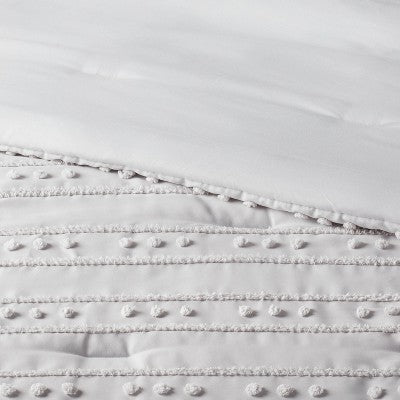 8pc Queen Clipped Stripe Poms Comforter and Sheet Set Gray - Threshold *Open & Damaged Package All Item Included*