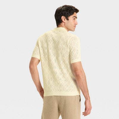 Men's M - Open Stitch Polo Sweater - Goodfellow & Co Cream