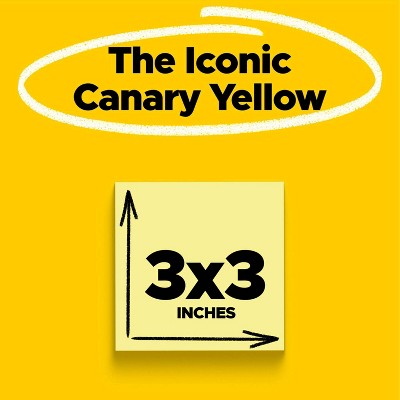 Post-it Notes, 3 in x 3 in, Canary Yellow, 4 Pads per pack, 50 sheets per pad: Sticky Notes, Paper Basics, Uncoated, Glue Binding