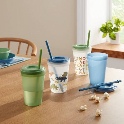18pc Plastic Kids' Drinkware Set Green/Blue - Pillowfort