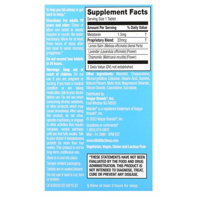 MidNite Sleep Cycle Support, Low Dose, Cherry, 1.5 mg, 30 Quick Melt Tablets *Exp 03/2026*