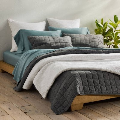 King Heavyweight Linen Blend Quilt Dark Gray - Casaluna : Rayon & Cotton, OEKO-TEX Certified, Machine Washable