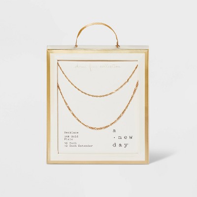 14K Gold Plated Twist and Figaro Chain Faux Duo Necklace