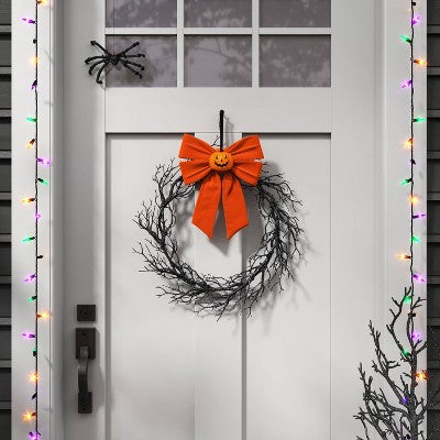 12 Inch Orange Velvet Bow with Embellishments - Jack O'Lantern - Hyde and EEK! Boutique